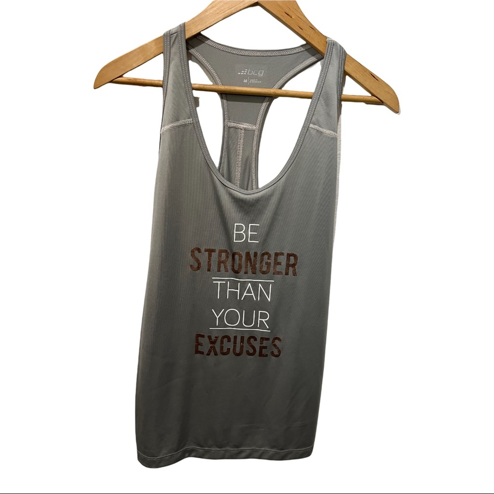 BCG SILVER GRAY AND ROSE GOLD GRAPHIC RACER BACK TANK TOP